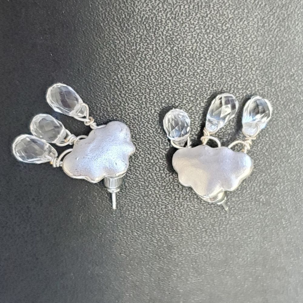 Silver tone raindrop cloud earrings clear - Picture 3 of 7